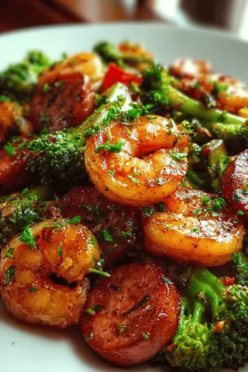 Honey Garlic Shrimp, Sausage, and Broccoli