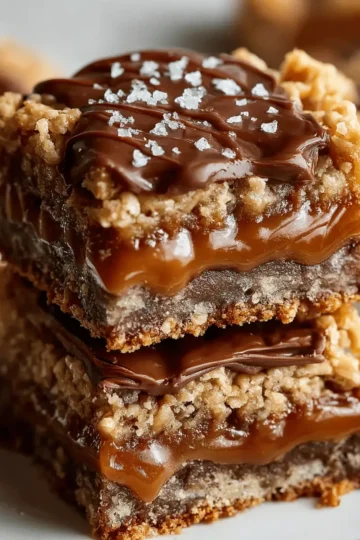 Chocolate Caramel Oatmeal Cookie Bars