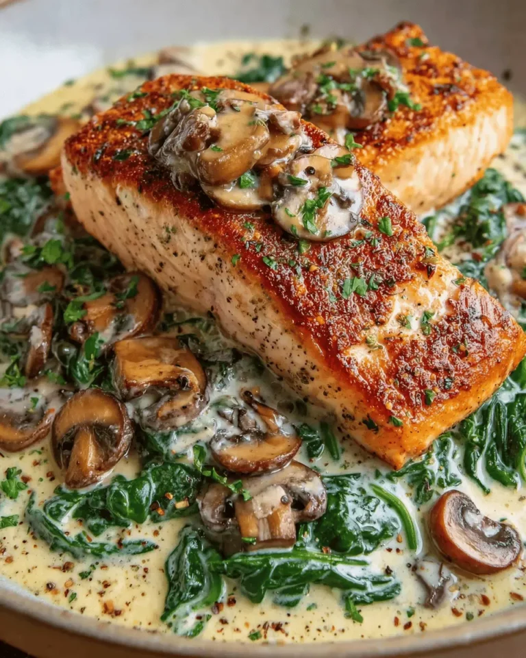Garlic Butter Salmon with Spinach & Mushrooms in Creamy Sauce