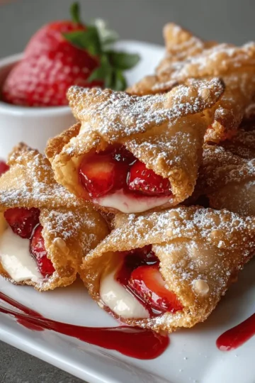 Deep Fried Strawberry Cheesecake Wonton Bites