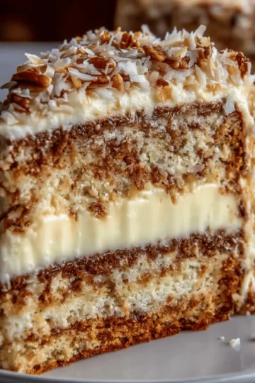 White German Chocolate Cake with a Cheesecake Center