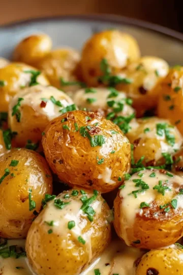Creamy Garlic Sauce Baby Potatoes