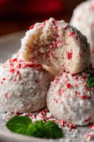 Peppermint Snowball Cookies