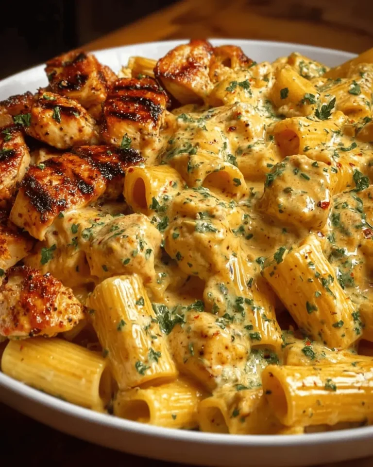 Garlic Butter Chicken Rigatoni in Creamy Cajun Three-Cheese Sauce