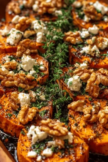 Caramelized Sweet Potatoes with Maple, Feta & Crunchy Walnuts