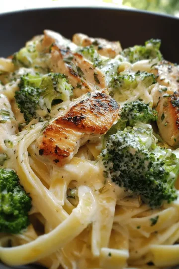 Creamy Garlic Chicken Alfredo with Broccoli & Fettuccine