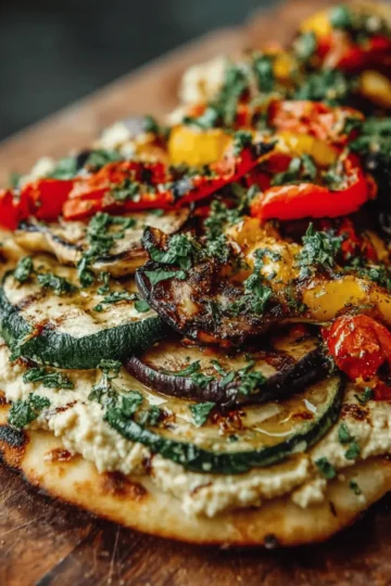 Flatbread with Hummus, Grilled Veggies, and Fresh Herbs