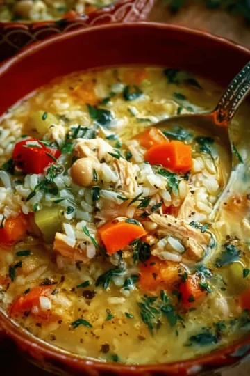 Creamy Chickpea & Chicken Rice Soup with Vegetables