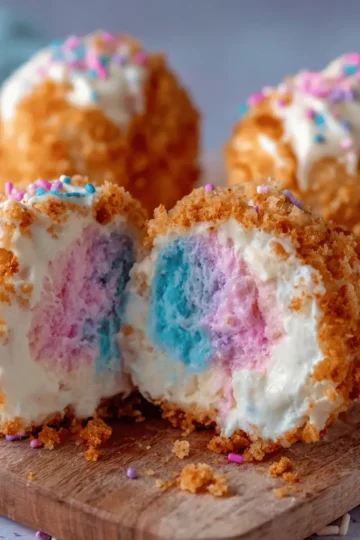Crispy Cotton Candy Cheesecake Bombs