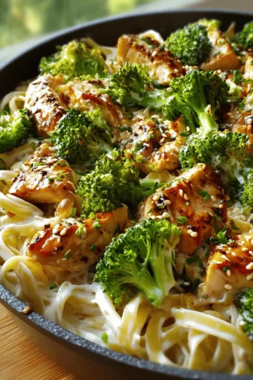 Creamy Garlic Chicken Alfredo with Broccoli & Fettuccine