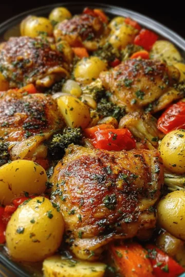Herb-Roasted Chicken Thighs with Potatoes & Veggies
