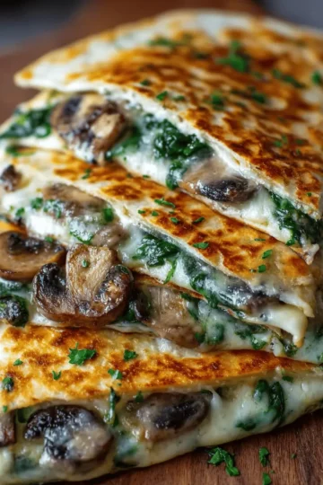Cheesy Baked Spinach & Mushroom Quesadillas