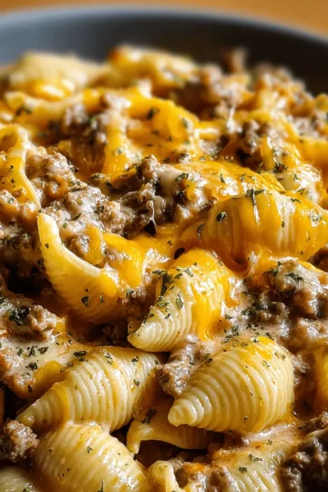 Crockpot Cheesy Ranch Beef Pasta Shells