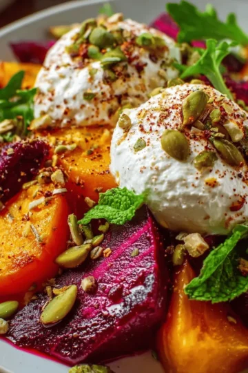 Holiday Roasted Beet & Sweet Potato Burrata Salad