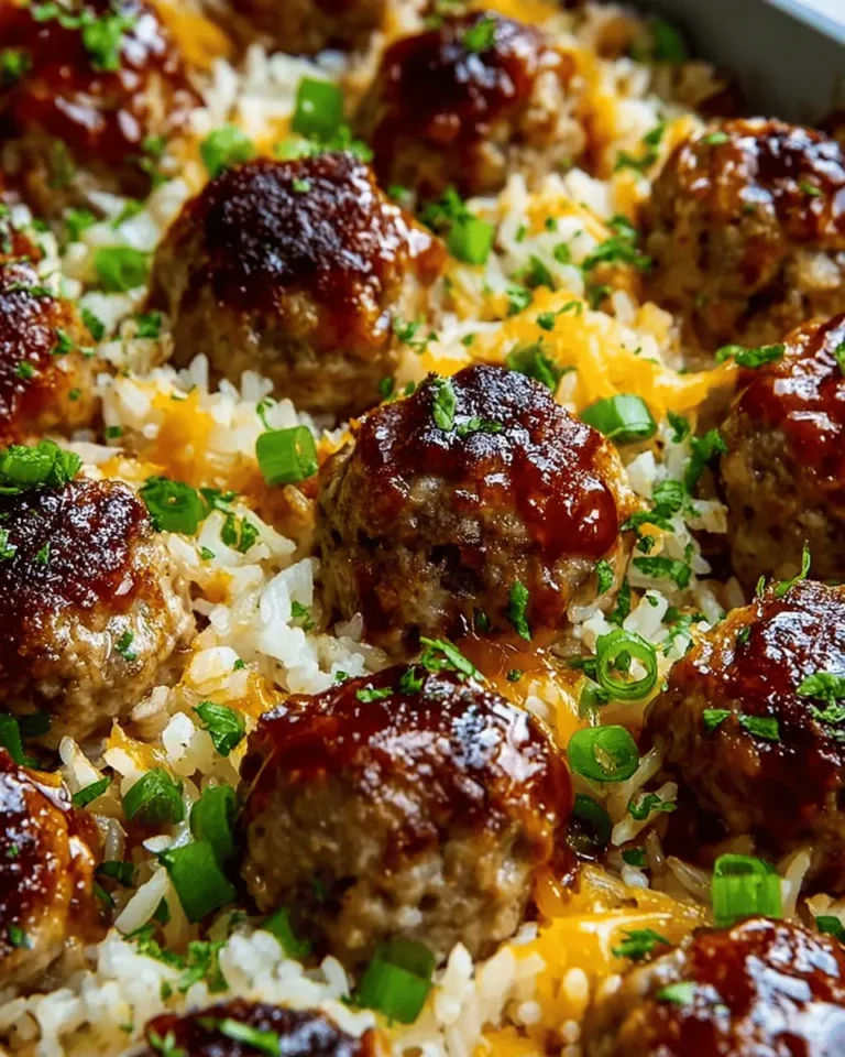 Honey Garlic Meatball Rice Bake