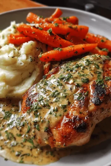 Creamy Herb Chicken with Mashed Potatoes & Glazed Carrots