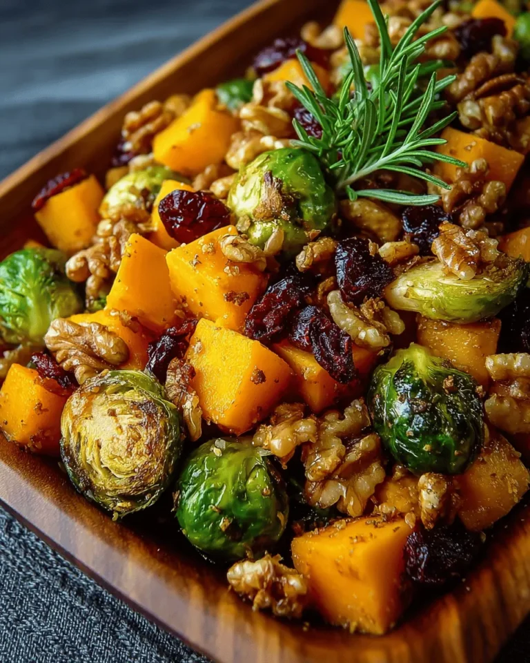 Roasted Brussels Sprouts & Butternut Squash with Maple Walnuts & Cranberries