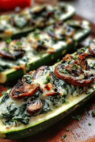 Spinach, Mushroom & Ricotta Stuffed Zucchini Boats