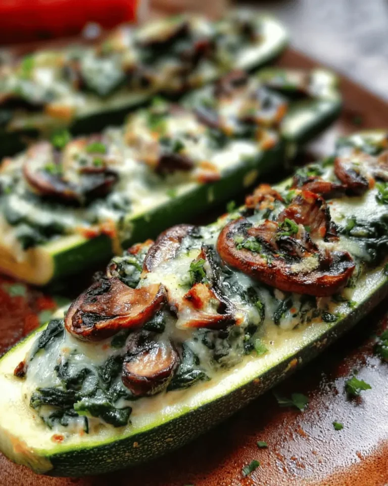 Spinach, Mushroom & Ricotta Stuffed Zucchini Boats