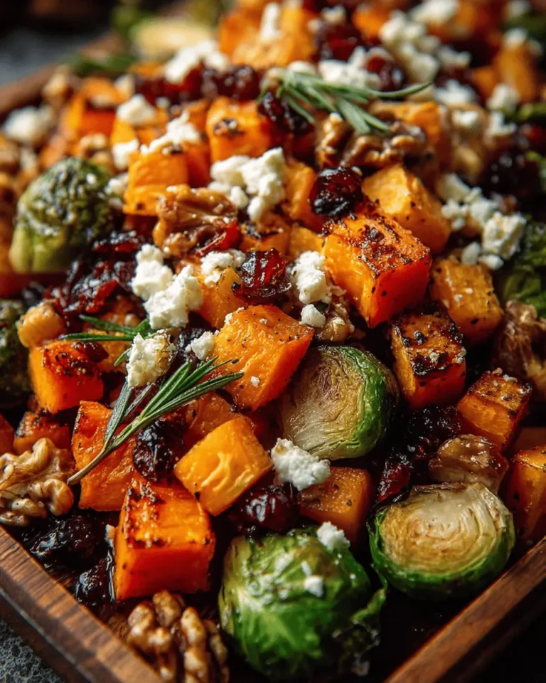 Caramelized Butternut Squash, Carrots, Brussels Sprouts & Sweet Potato with Feta, Walnuts & Cranberry‑Honey Glaze