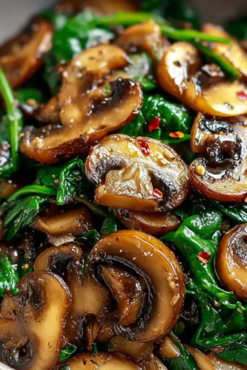 Golden Mushroom & Garlic-Infused Spinach Medley
