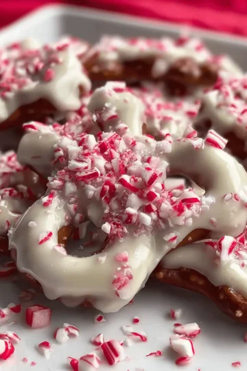 White Chocolate Peppermint Pretzels