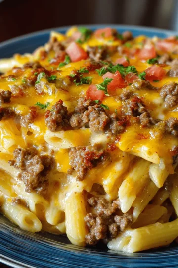 Loaded Cheeseburger Alfredo Pasta