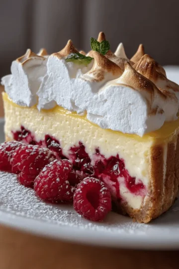 Heavenly Lemon Raspberry Meringue Cheesecake