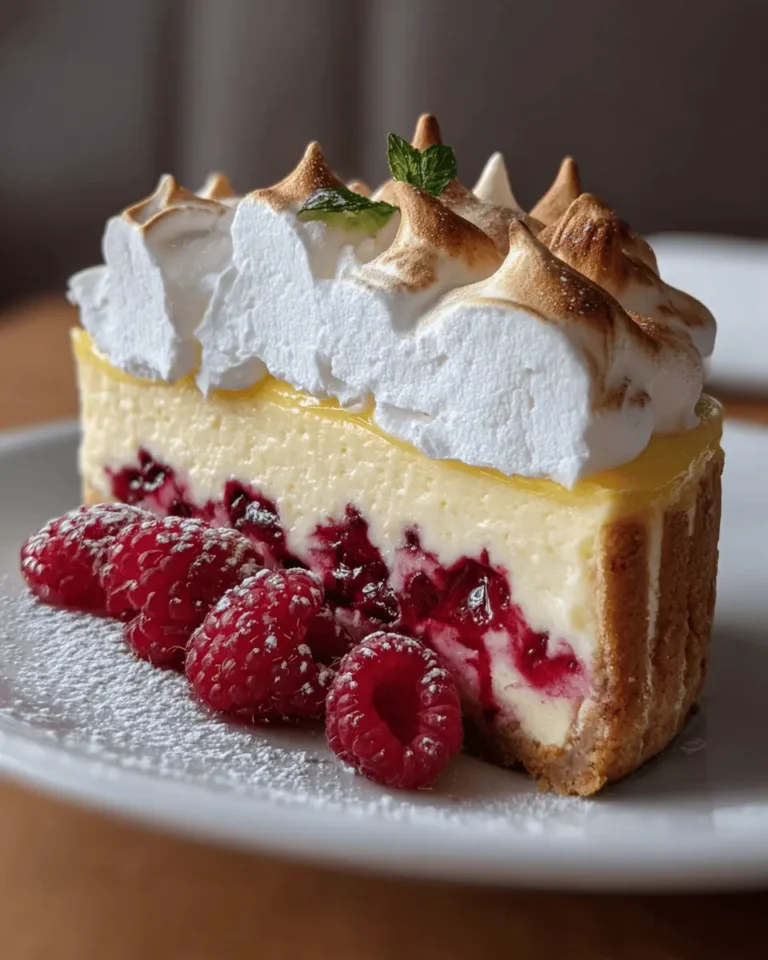 Heavenly Lemon Raspberry Meringue Cheesecake