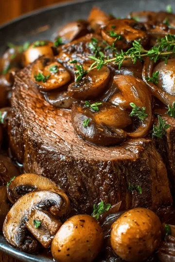 Slow Cooker Beef Roast with Mushrooms & Onions