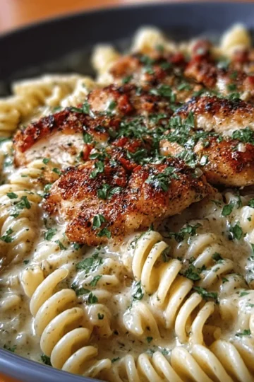 Creamy Garlic Butter Chicken and Rotini in Parmesan Sauce