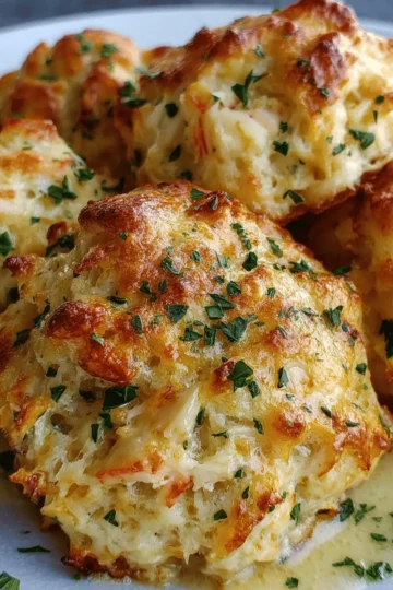 Crab Stuffed Cheddar Bay Biscuits with Lemon Butter Sauce