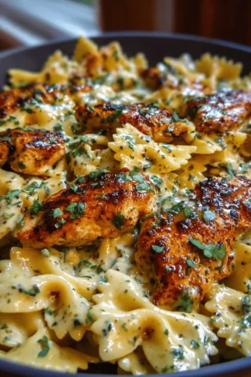 Garlic Butter Chicken Bowties with Mozzarella Cream Sauce