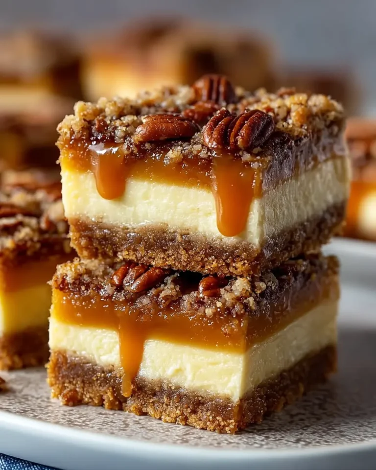 Praline Crumb Caramel Cheesecake Bars