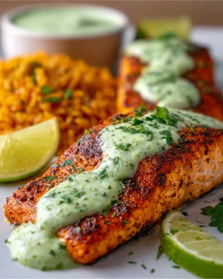 Baked Cajun Salmon with Creamy Avocado Lime Sauce