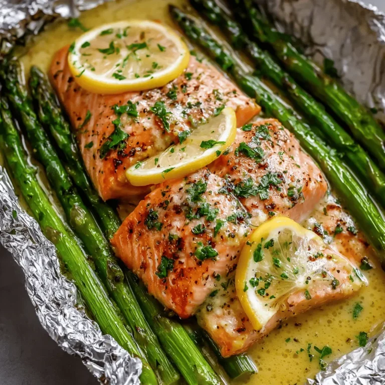 Baked Salmon in Foil with Asparagus and Lemon Garlic Butter Sauce