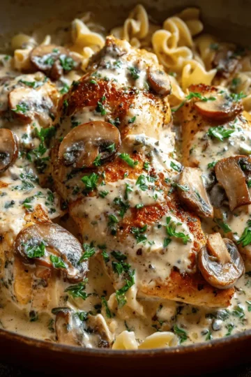 Creamy Asiago Mushroom Chicken Skillet