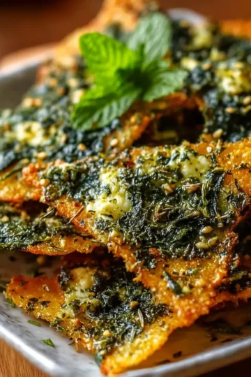 Golden Greek Spinach and Three-Cheese Crisps with Olive Oil and Herbs