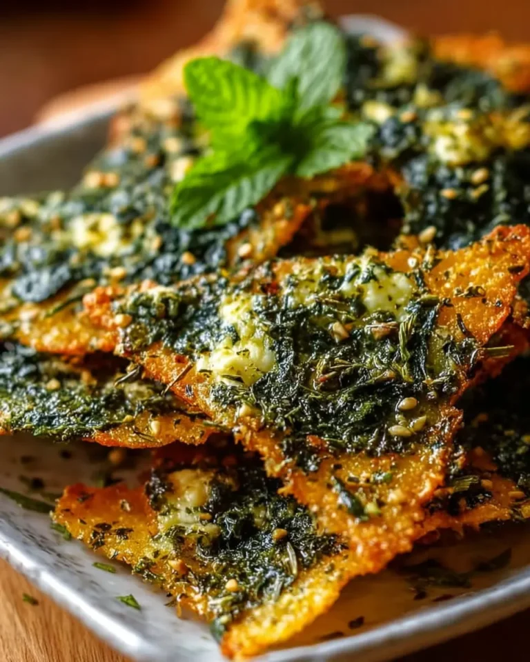 Golden Greek Spinach and Three-Cheese Crisps with Olive Oil and Herbs