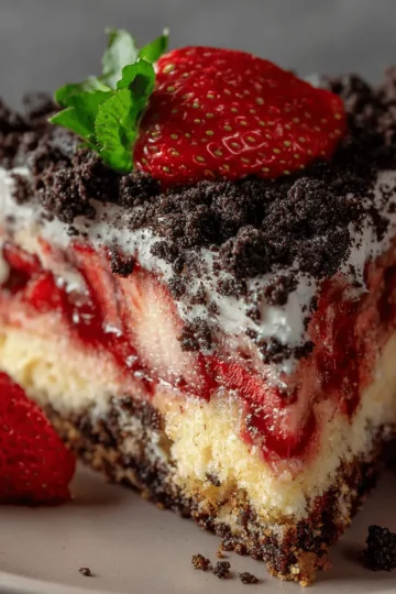 Strawberry Cake with Oreo Crumble