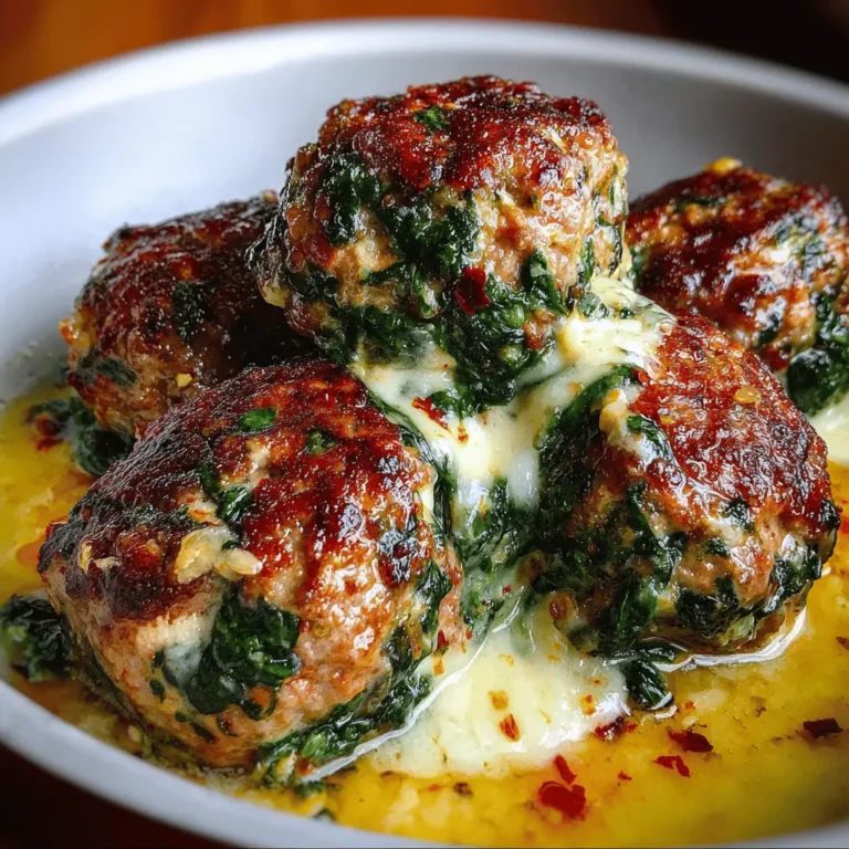 Spinach‑Garlic Meatballs Stuffed with Mozzarella
