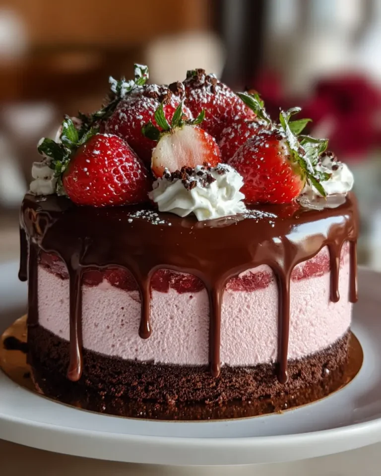 Chocolate Dipped Strawberry Mousse Cake