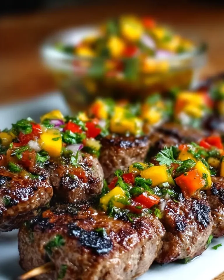 Jamaican Jerk Beef Skewers with Mango Salsa