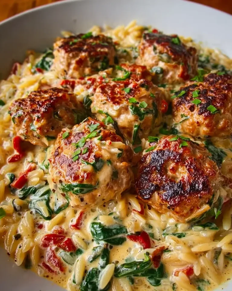 Creamy Tuscan Chicken Meatballs and Orzo