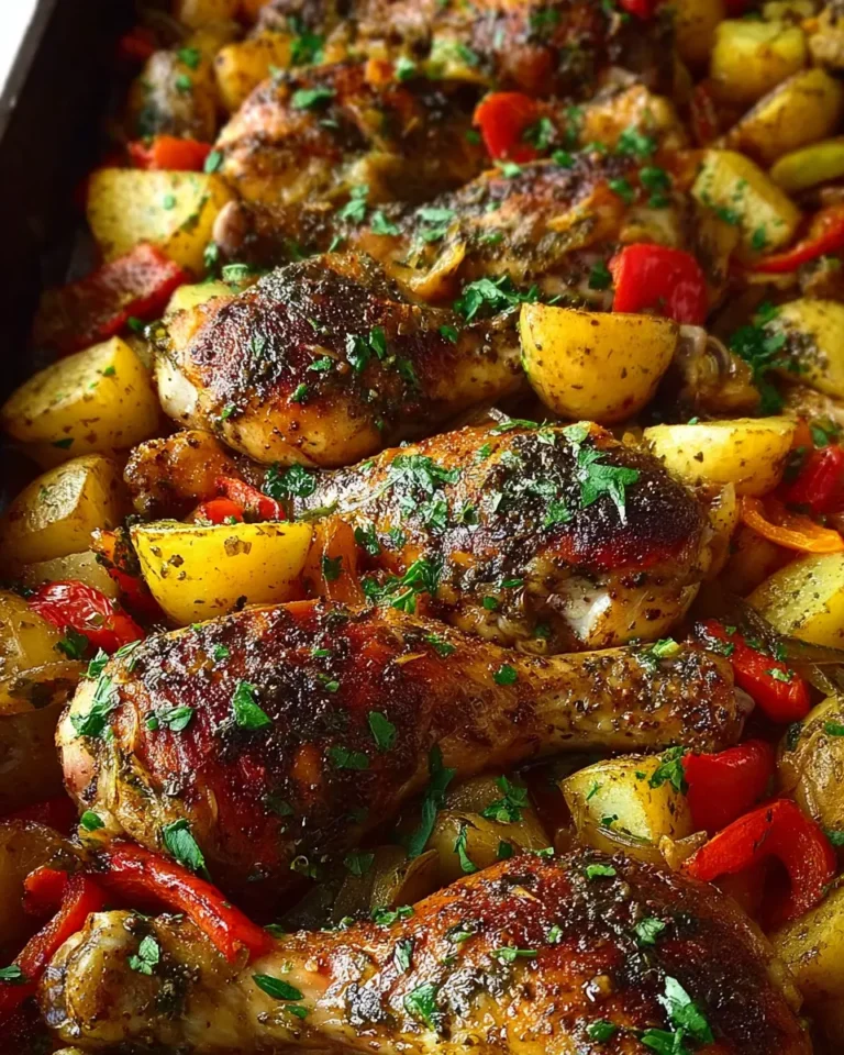 One-Pan Herb Baked Chicken Drumsticks with Potatoes & Peppers