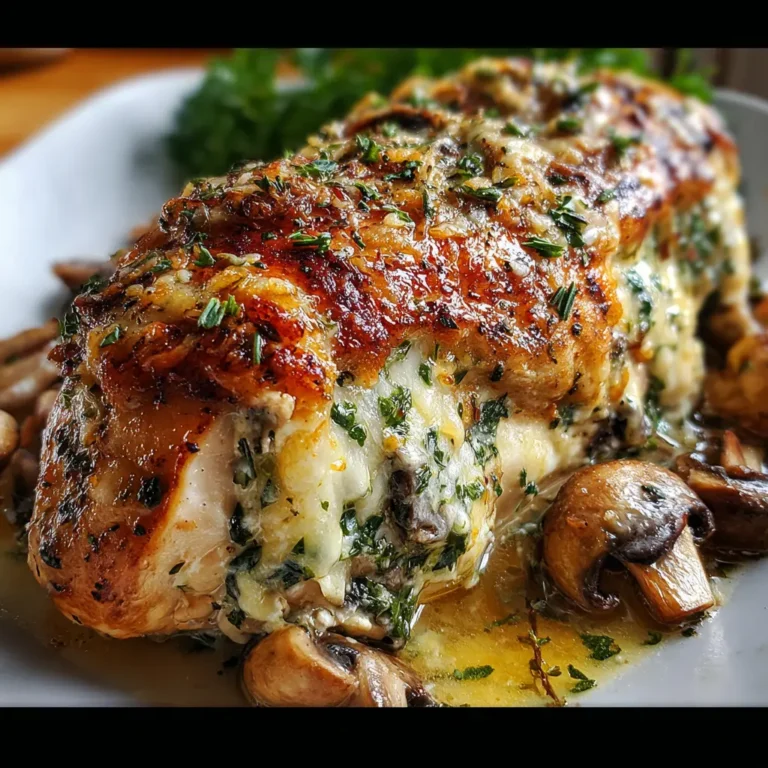 Cheesy Garlic Butter Mushroom Stuffed Chicken
